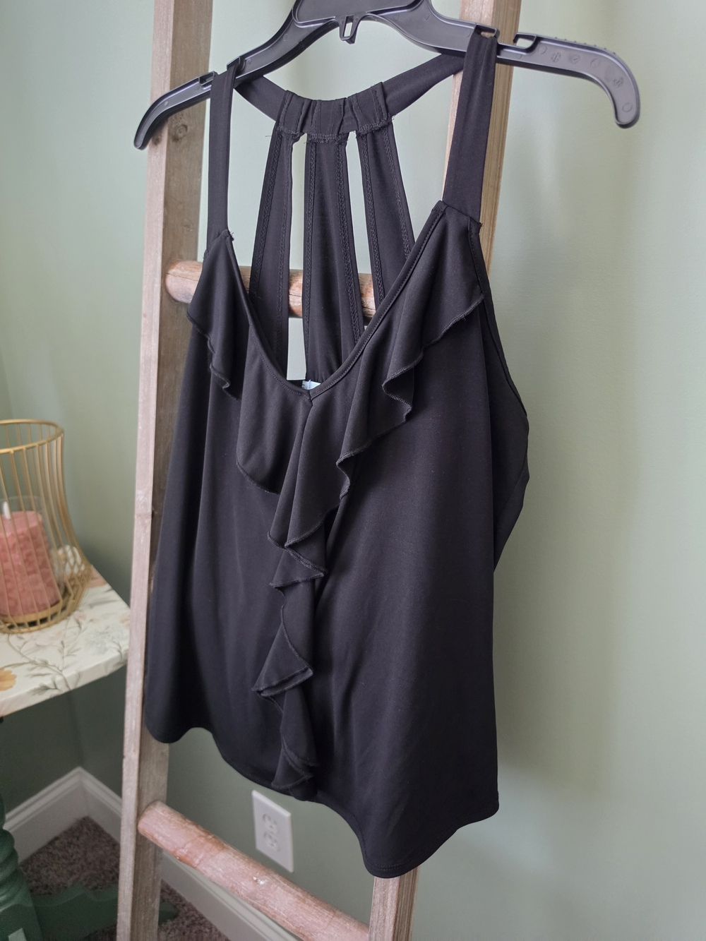 Maurices Black Ruffle-Front Strappy Tank